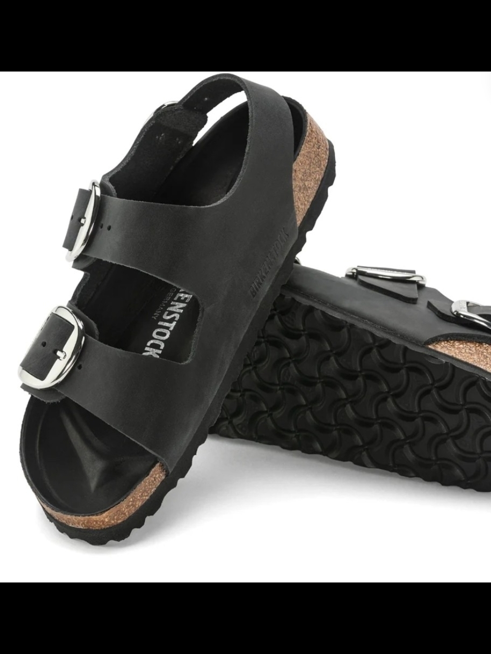Birkenstock Black Two-Strap Cork Footbed Sandals